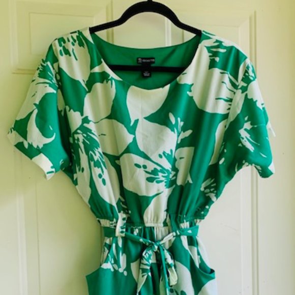 New Direction Green/White Tie Waist Floral Dress - Picture 1 of 8